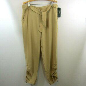 Lauren Ralph Lauren Womens Size 8 Light Brown Viscose Ruched Ankle Pants NWT